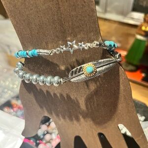 Silver and Turquoise Beaded Bracelet Set